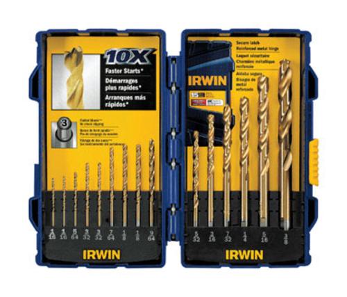 Irwin 15-piece Titanium Coated Straight Shank High-Speed Steel Drill Bit Set