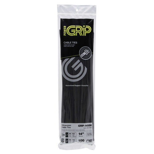 NSI PowerGRP 14”, Black General Purpose 50lb Cable Ties, 100 Pack