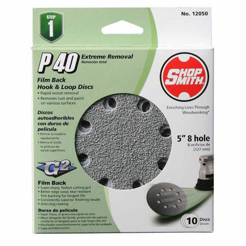 Shopsmith 5-Inch Hook & Loop 8 Hole Sanding Discs 40 Grit