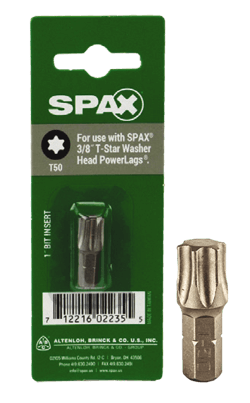 SPAX® Power Lags 1/4 In. x 1 In. T50 T-Star Plus Insert Screwdriver Bit (T50 x 1/4 x 1)