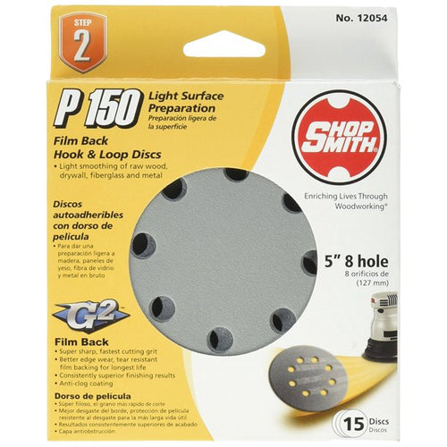 Shopsmith 5-Inch Hook & Loop 8 Hole Sanding Discs 150 Grit