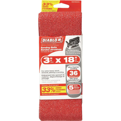 Diablo 3 In. x 18 In. 36G Grit General Purpose Sanding Belt (5-Pack)