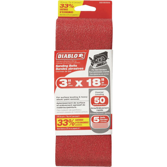 Diablo 3 In. x 18 In. 50 Grit General Purpose Sanding Belt (5-Pack)