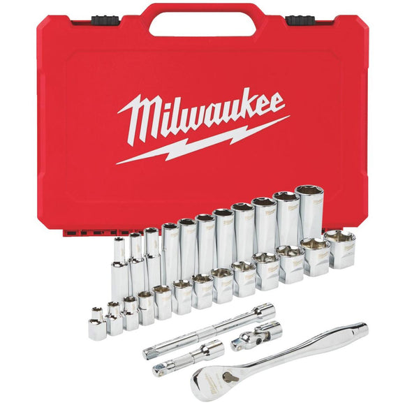 Milwaukee Standard 3/8 In. Drive 6-Point Ratchet & Socket Set (28-Piece)