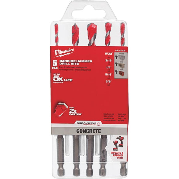 Milwaukee 5-Piece Shockwave Carbide Masonry Drill Bit Set