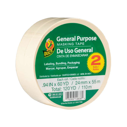 Duck® Brand General Purpose Masking Tape - Beige, 2 pk, .94 in. x 60 yd. (.94 x 60 yard, Beige)